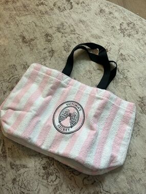 Victoria's Secret Pink & White Striped Tote with Black Handles